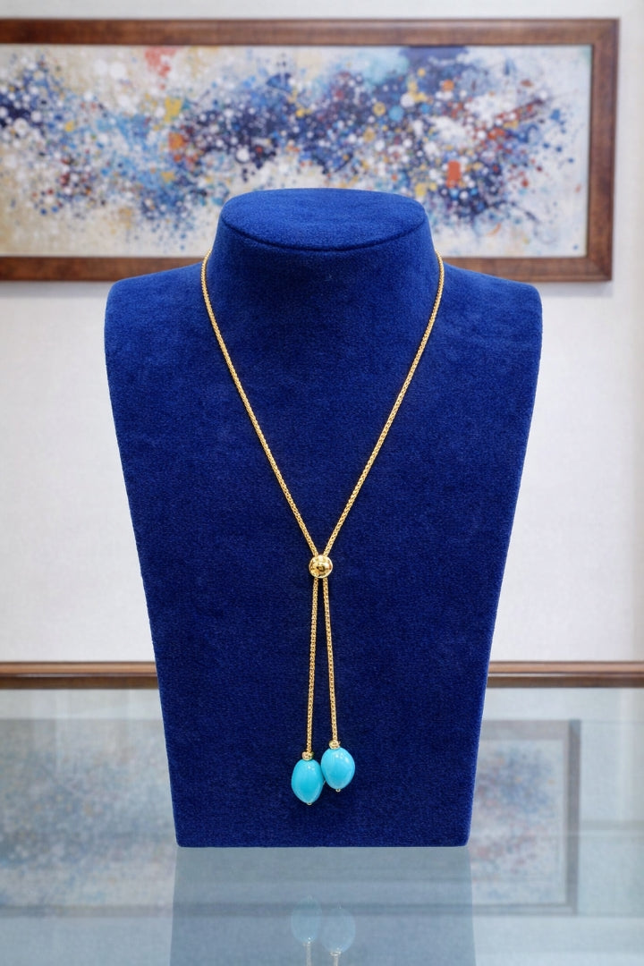 Collier in argento dorato con pasta di turchese "4 fiori"