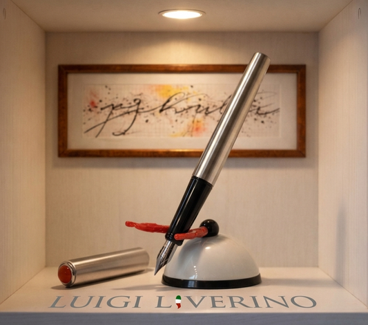 Penna stilografica in acciaio con argento e autentico corallo rosso