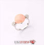 ANELLO BOTTONE DI CORALLO ROSA CON PAVÈ DI DIAMANTI