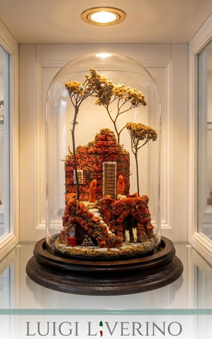 Presepe in autentico corallo, madreperla ed elementi naturali