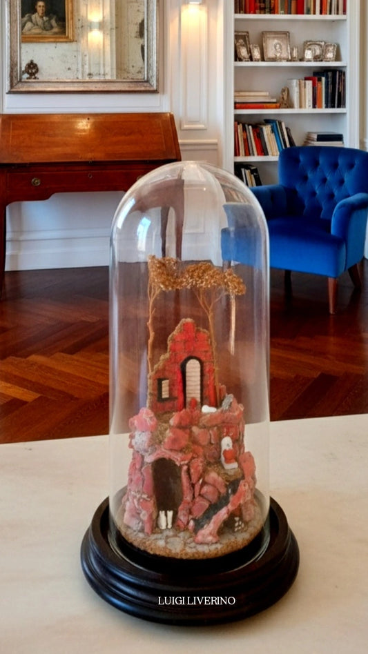 Presepe in corallo con elementi naturali e madreperla