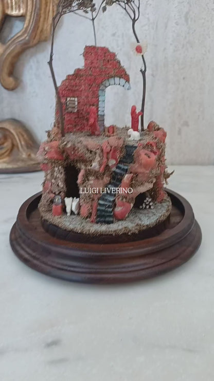 Presepe in corallo con elementi naturali e madreperla