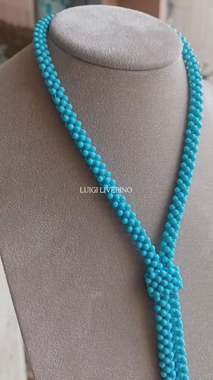 Collana "tessita" con pallini di pasta di turchese "4 fiori"