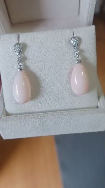 ORECCHINI "DROPS" CON GOCCE DI CORALLO ROSA E DIAMANTI