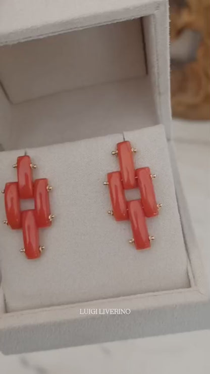Orecchini elementi corallo rosso e oro 18 kt