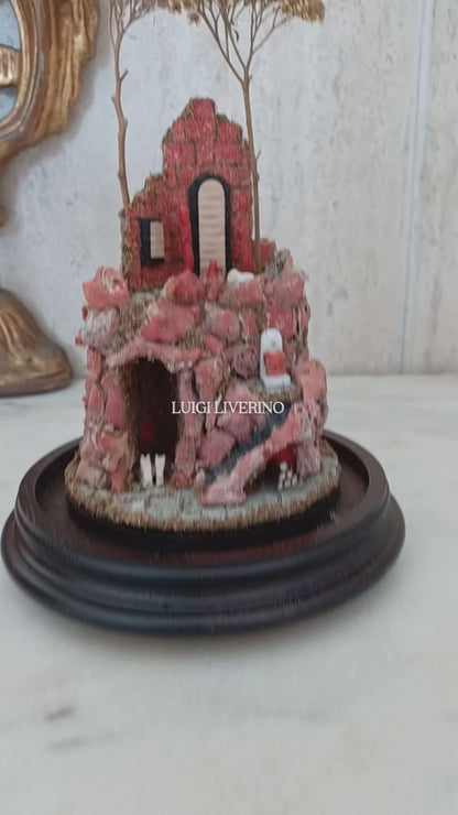 Presepe in corallo con elementi naturali e madreperla
