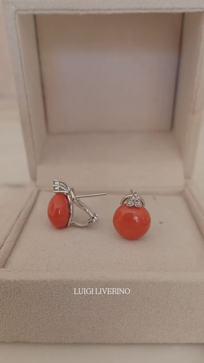 Orecchini in oro con corallo rosso del Pacifico e diamanti